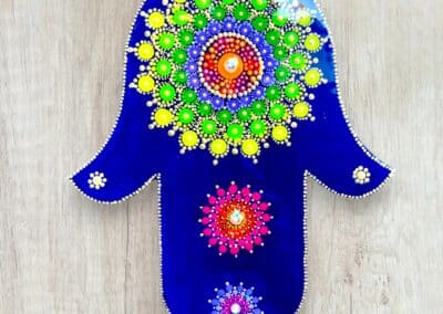 Wood Hamsa hanging, 8" high.